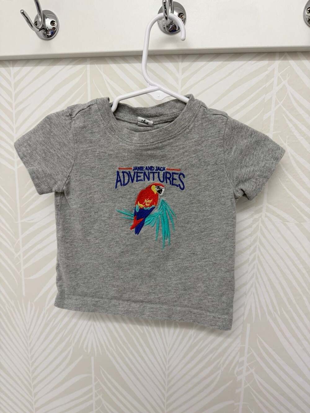 Janie and Jack Baby Boys Gray Short Sleeve Parrot Adventures Embroidered T-Shirt